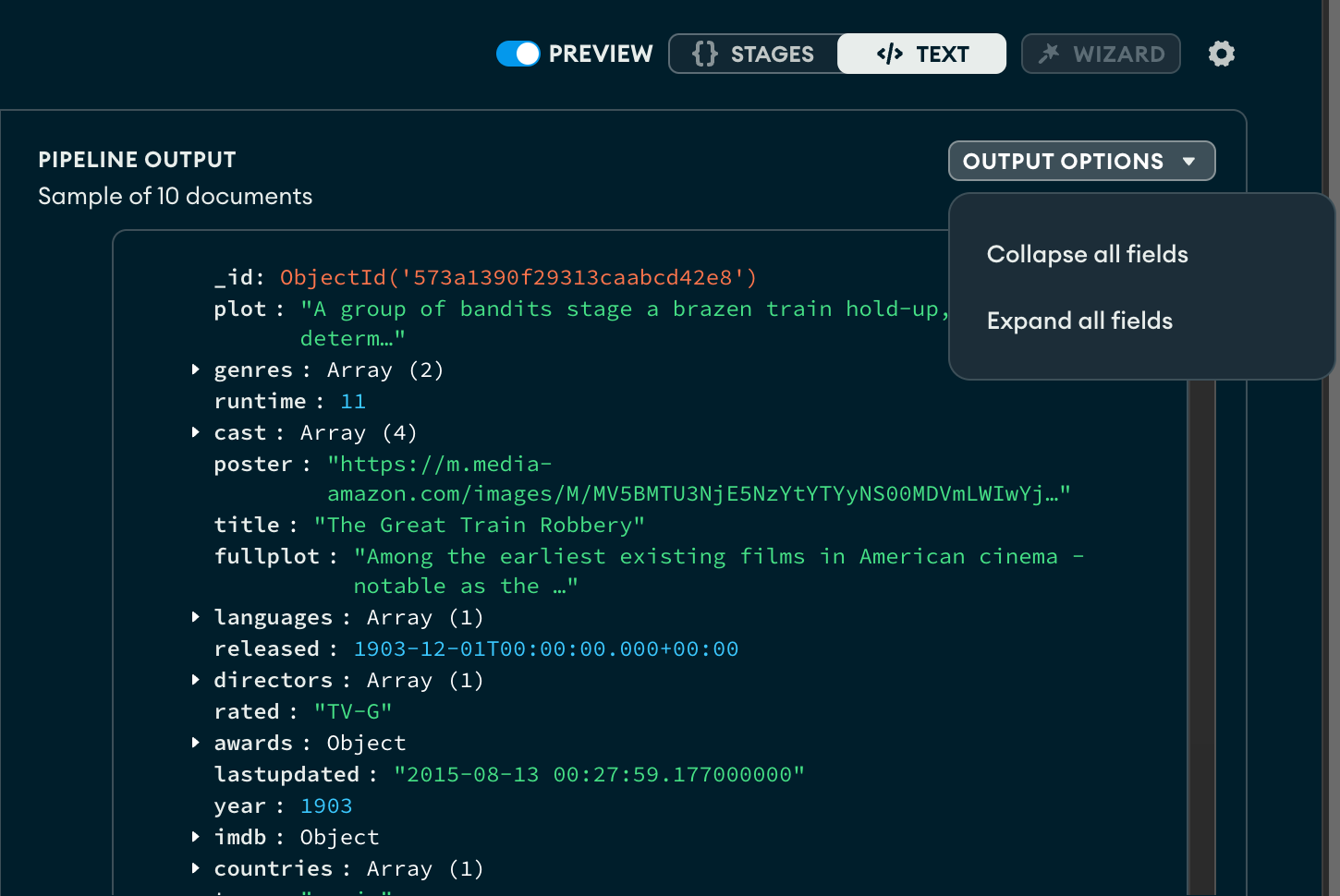 Pipeline Output preview