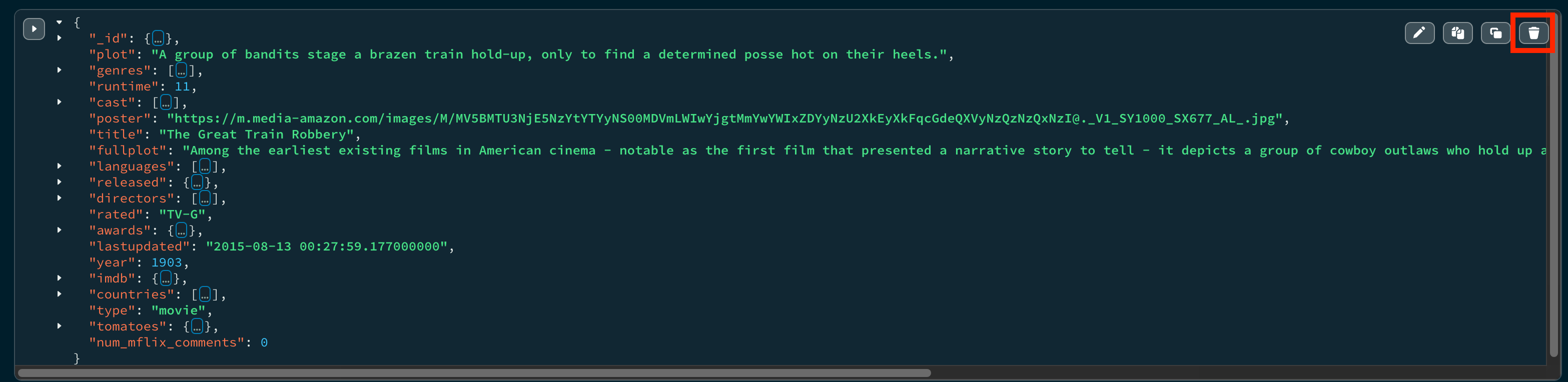Delete button in JSON view