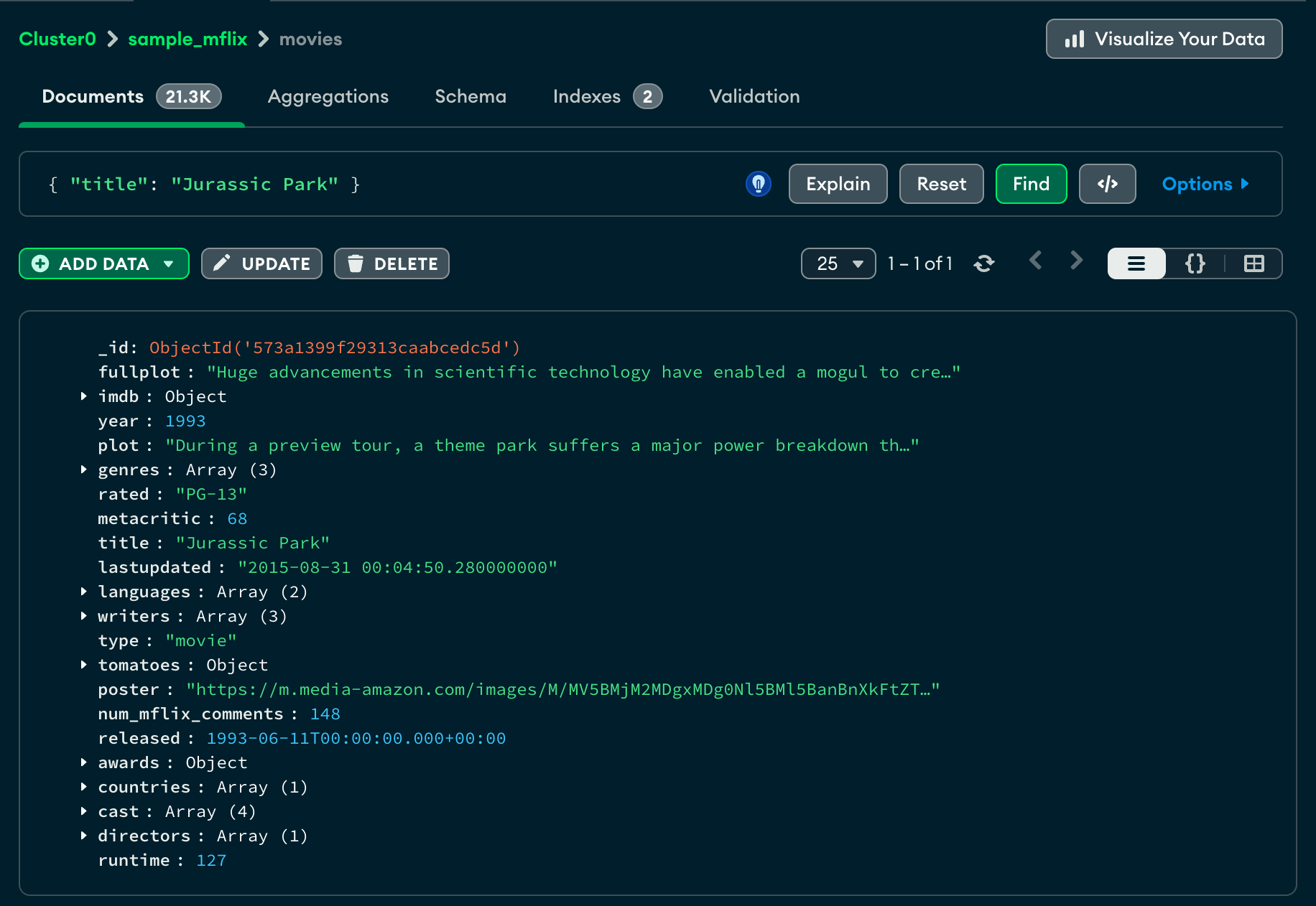 Results of applying a query filter